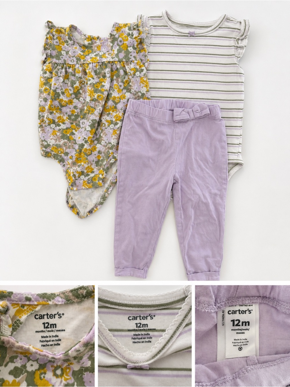 Carter's Toddler Floral & Striped Matching Set in Lavender, Yellow, Green, White